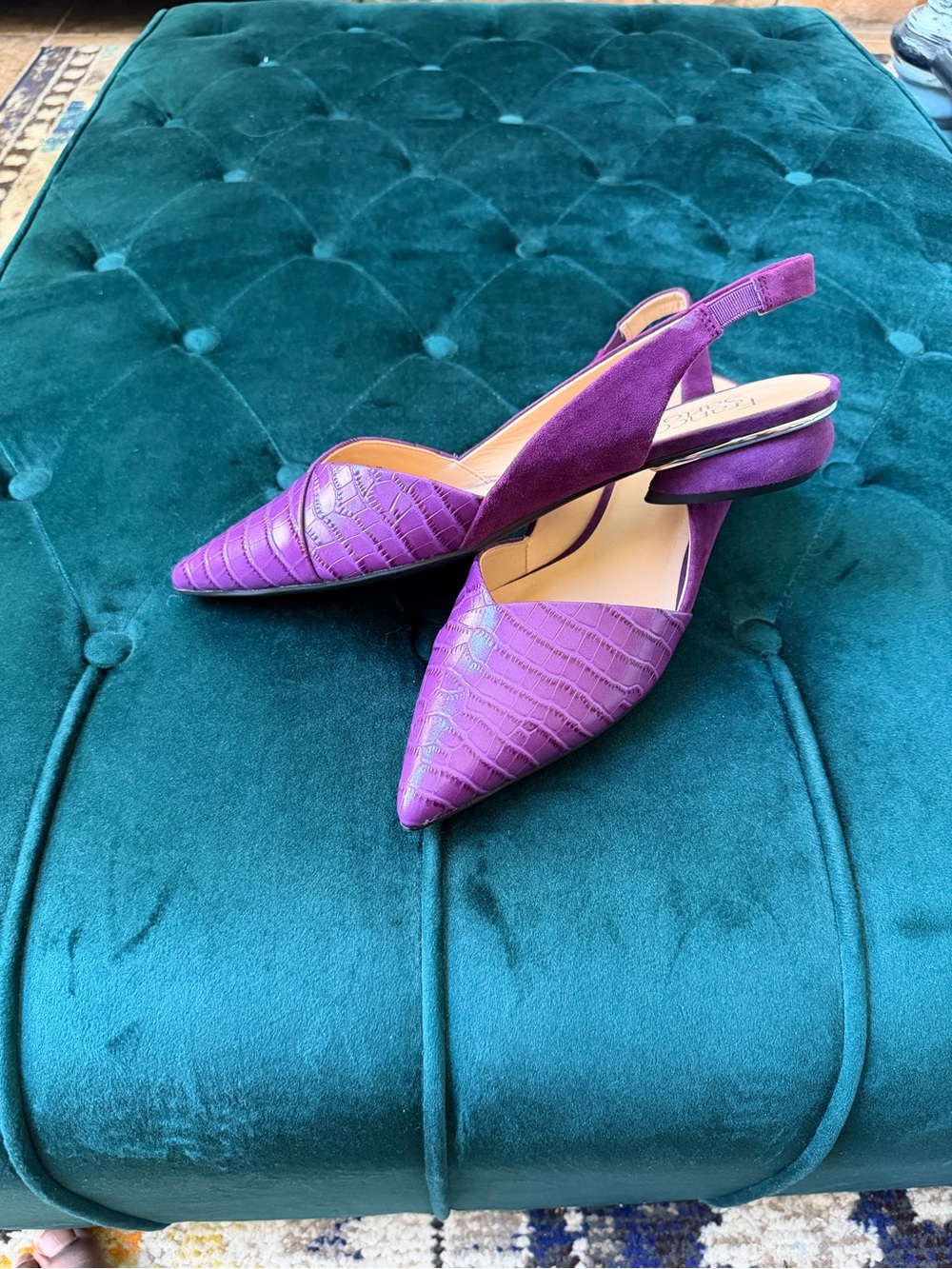 Franco Sarto Purple Croc-Embossed Pointed Slingback Flats - Picture 9 of 9